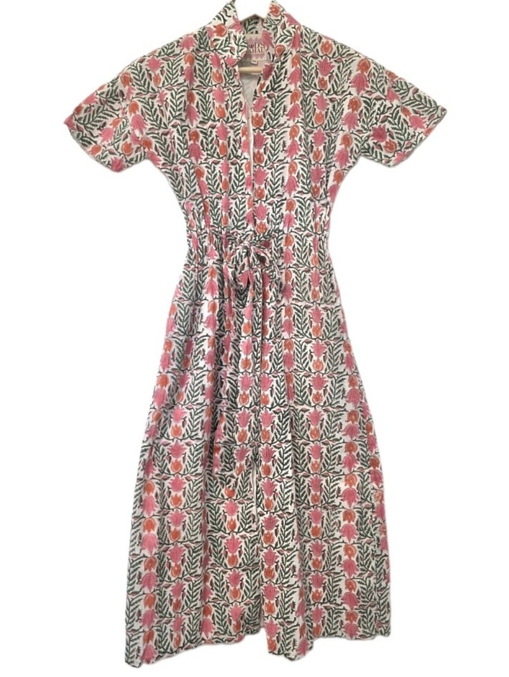 Mod’s Mahal Women’s Midi Shirt Dress English Garden Size XS Pink Green Floral - Picture 4 of 14